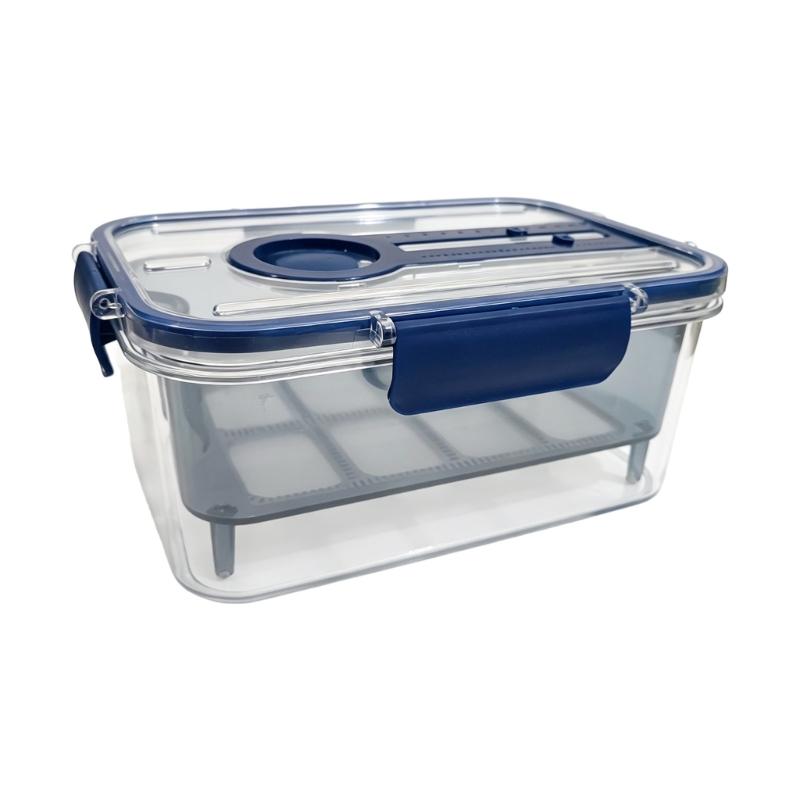 Vegetable Storage Box with Inner Drain Basket and Clip Lid for Washing, Draining, and Organized Fridge Prep Area