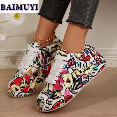 Random Graffiti Women Flats Sneakers Casual Running Shoes Winter 2025 Trend Brand New Sport Travel Shoes Hiking Mujer Zapatos