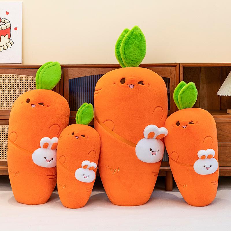 Cute strap carrot rabbit plush toy girl sleeping pillow baby side sleeping pillow sofa cushion
