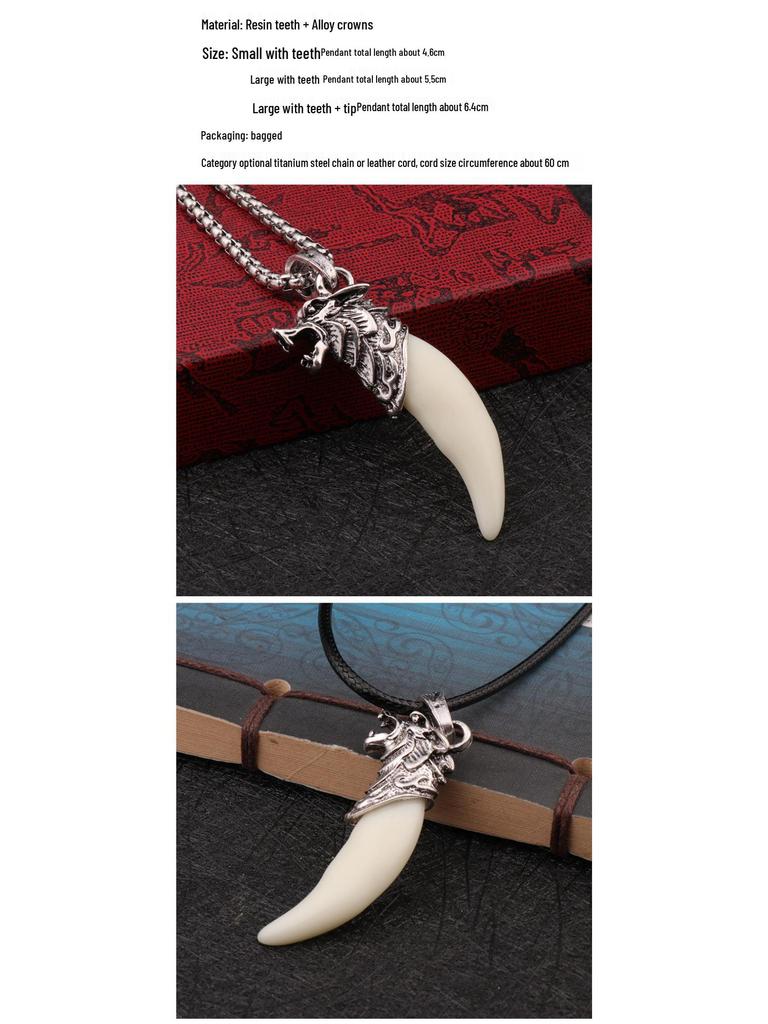 Collier Dent de Loup pour Homme: Pendentif Dominateur Dent de Chien Noir sur Chaîne Rétro en Acier Titane - Accessoire Tendance pour 2025.