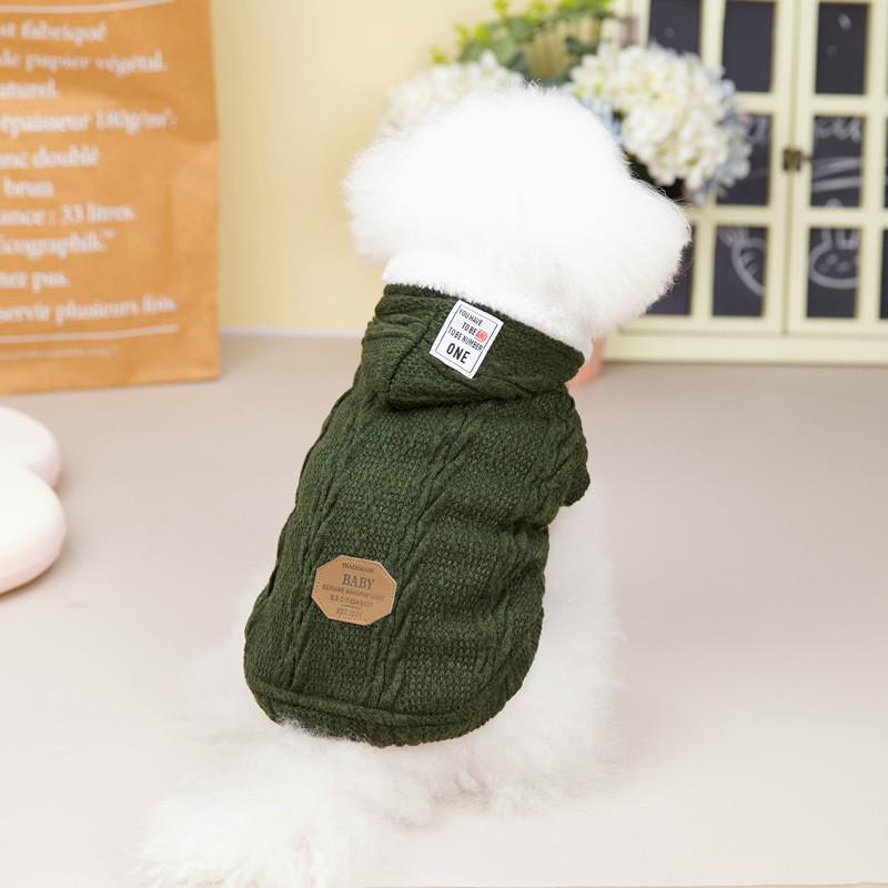 Warm Cotton Dog Sweater Small Breeds Winter Pet Clothing Two-Leg Design In Blue Wine Red Gray Army Green
