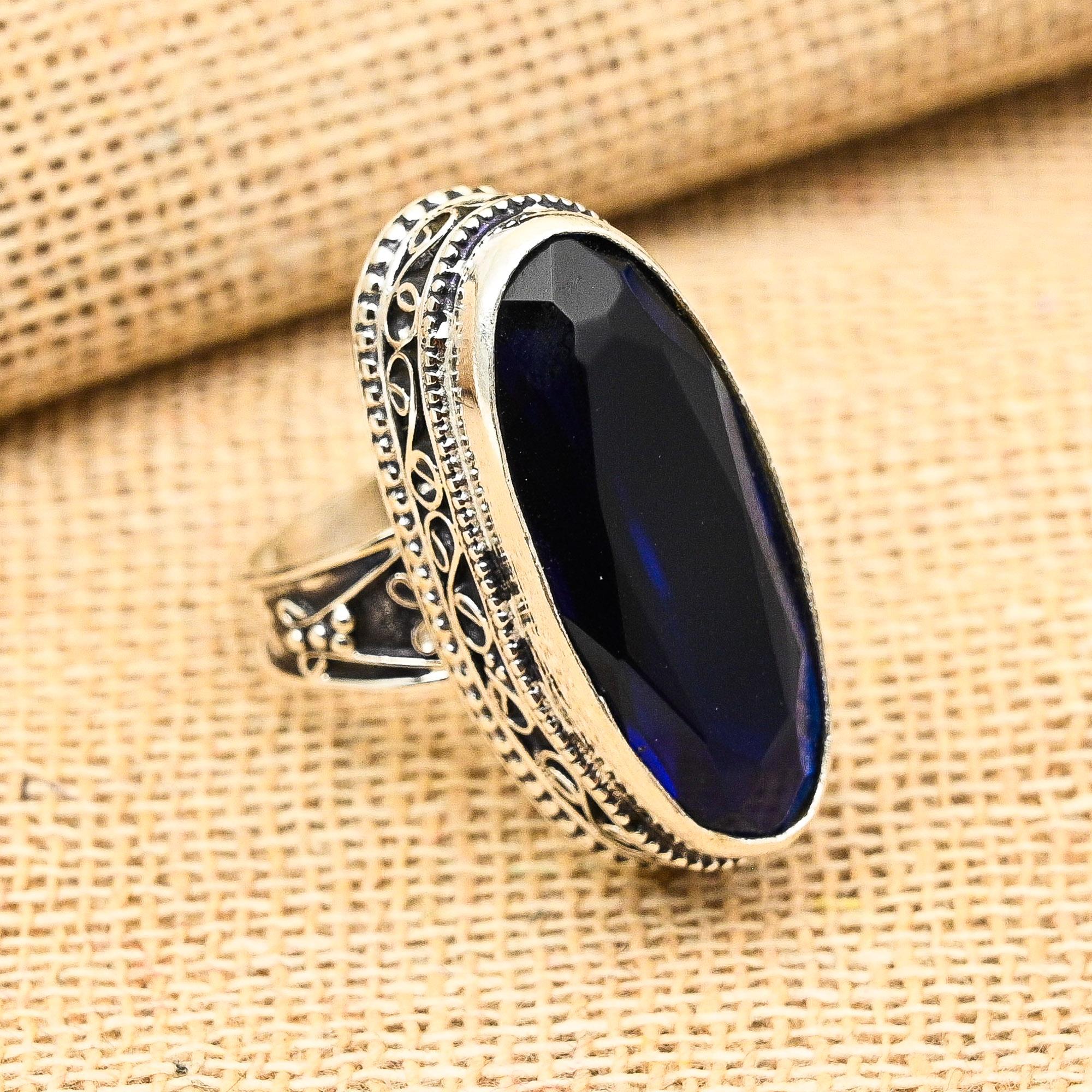 

Женское ювелирное кольцо из стерлингового серебра 925 пробы с красивым синим сапфиром и драгоценным камнем ручной работы 12 синий