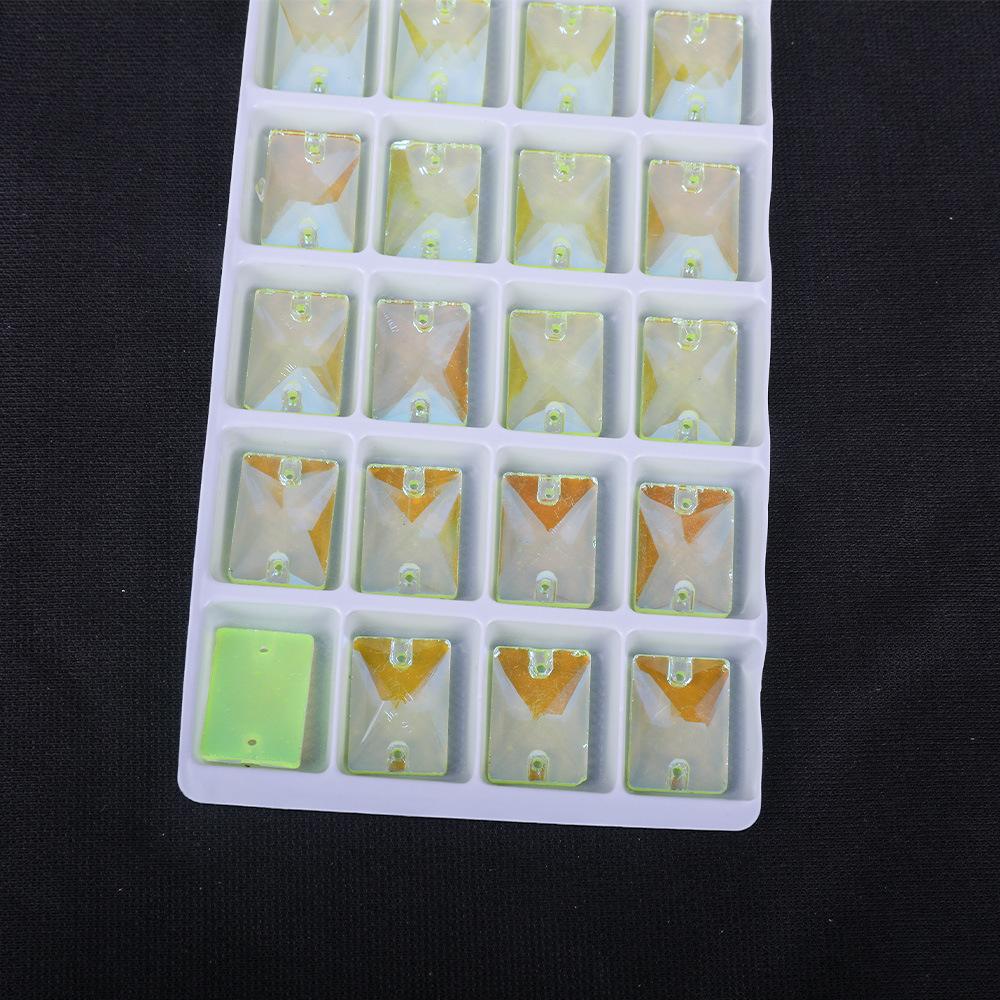 Rectangle Fluorescent Glass Flat Buckle Hand Seam Drill, Double Hole Rhinestone Flat Bottom Drill Diy Accessories Material Package