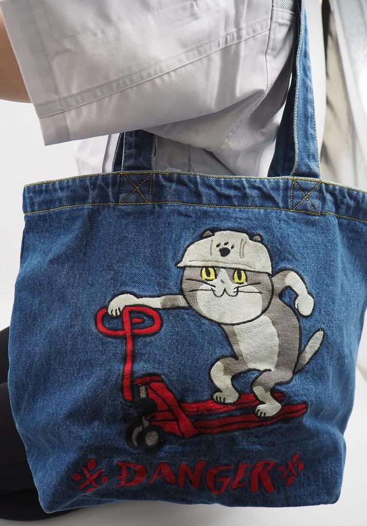 MAKERS Kumamine Denim Embroidered B4 Tote Bag, Work Cat D