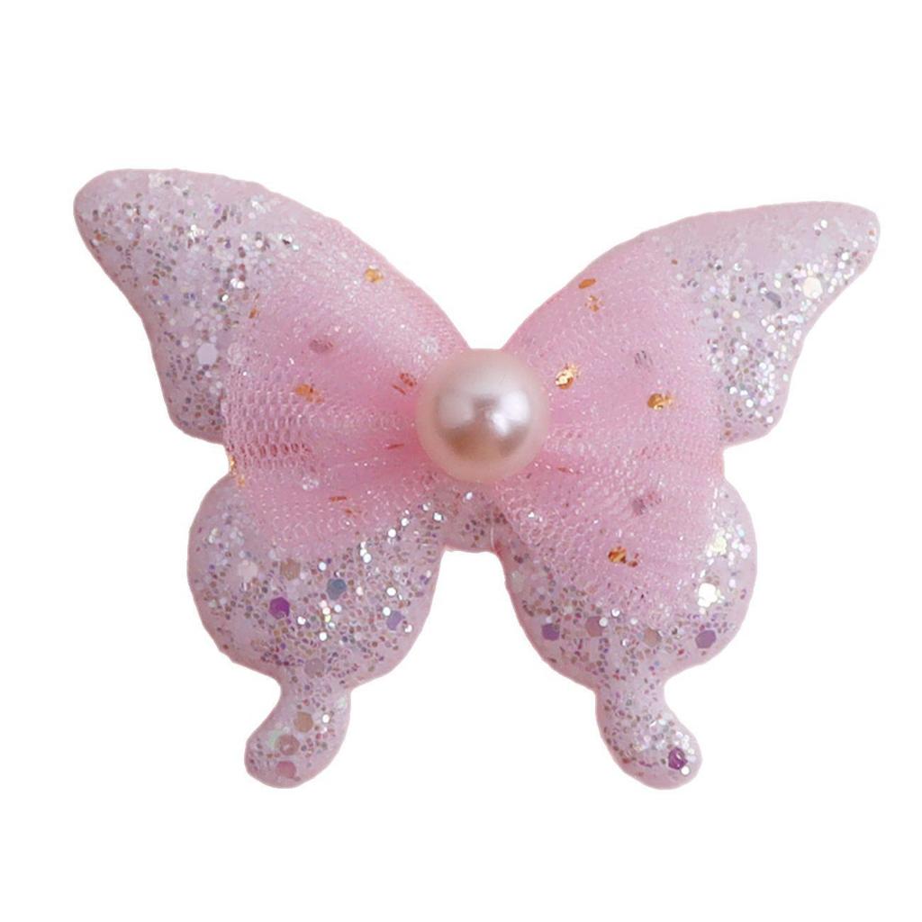 Scallion Powder Mesh Pearl Butterfly Hair Clip, Tie, and Headband DIY Accessories