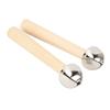 2PCS Silver+Wood Color Orff Hand Bells Clear Pleasant Sounds Wooden Hand Bells  Music Learning