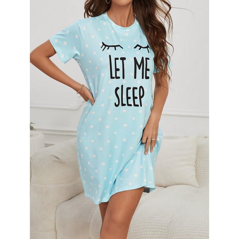Let Me Sleep Printed Plus Size Women's Nightgowns Home Ice Silk Dresses Short Sleeve Dresses Pajamas for Girls with Large Busts