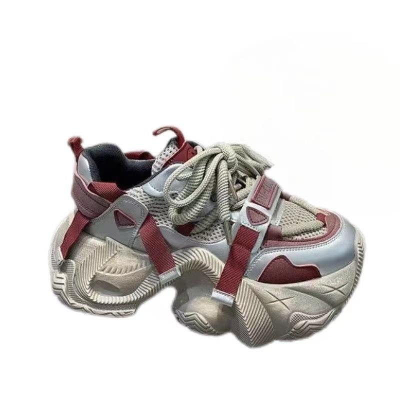 Damen-Sportschuhe mit dicker Sohle, Herbst neu, Retro-Schnürsenkel, höhenerhöhend, lässiger Trend, Farbabstimmung