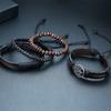 4pcs Braided Leather Bracelets For Men Vintage Life Tree Charm Wood Beads Ethnic Wristband Gift For Dad Boyfriend