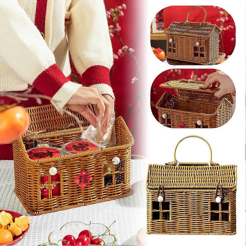 Handgeflochtenes Kreatives Kleines Haus Rattan Picknick Aufbewahrungskorb Hochzeit Brautjungfer Handgehaltene Geschenkbox