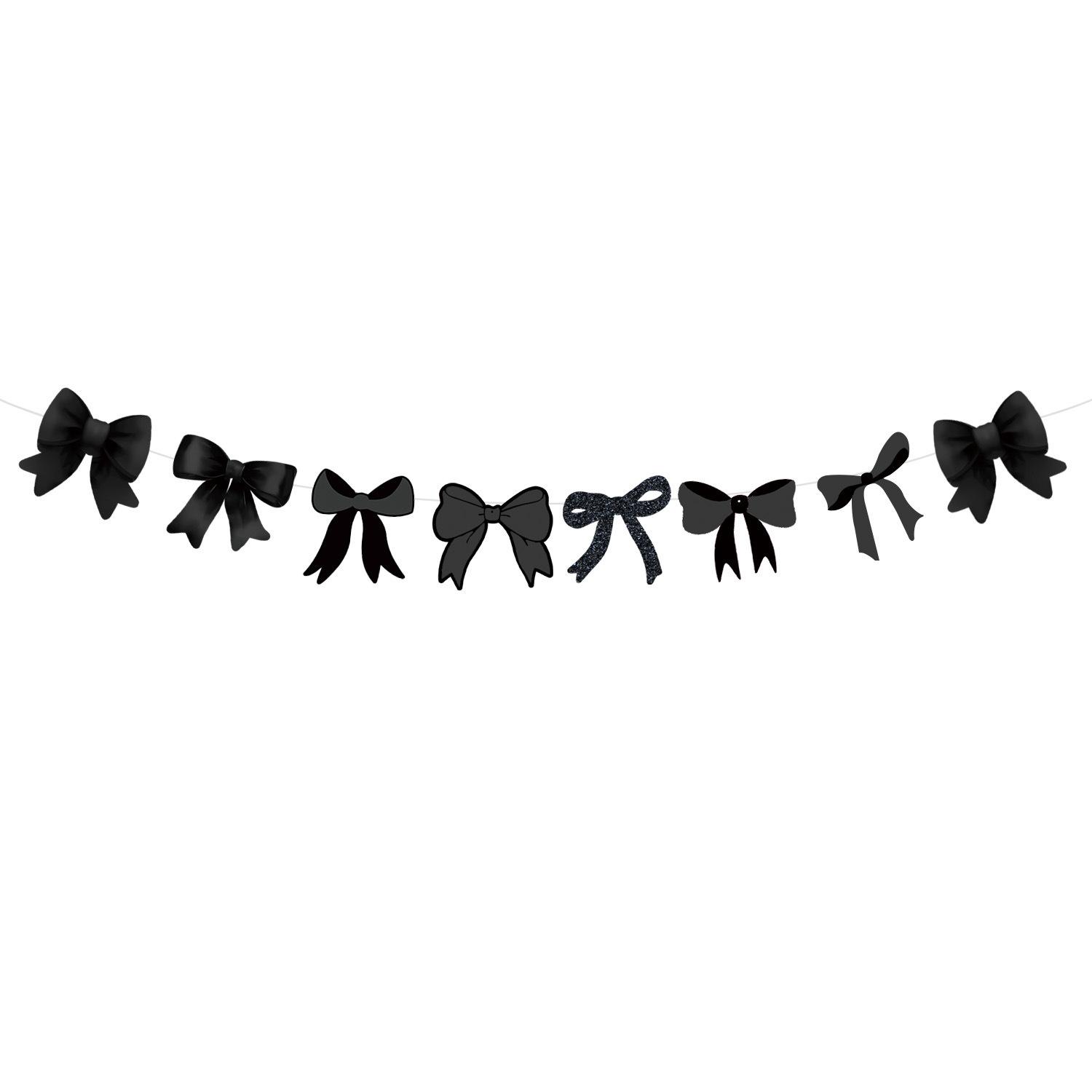 

Bow Theme Party Supplies Birthday Decoration Bow Banner Spiral Party Decoration Props black bow pull flag 7pcs