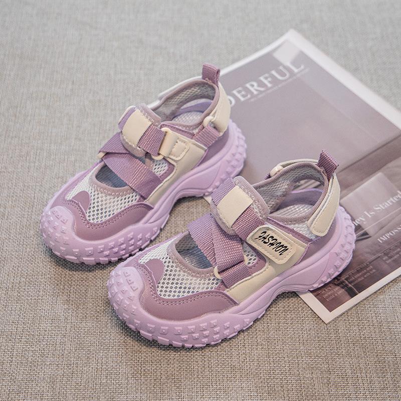 Girls' summer sports sandals 2025 new breathable hollow mesh shoes children's non-slip tire soles