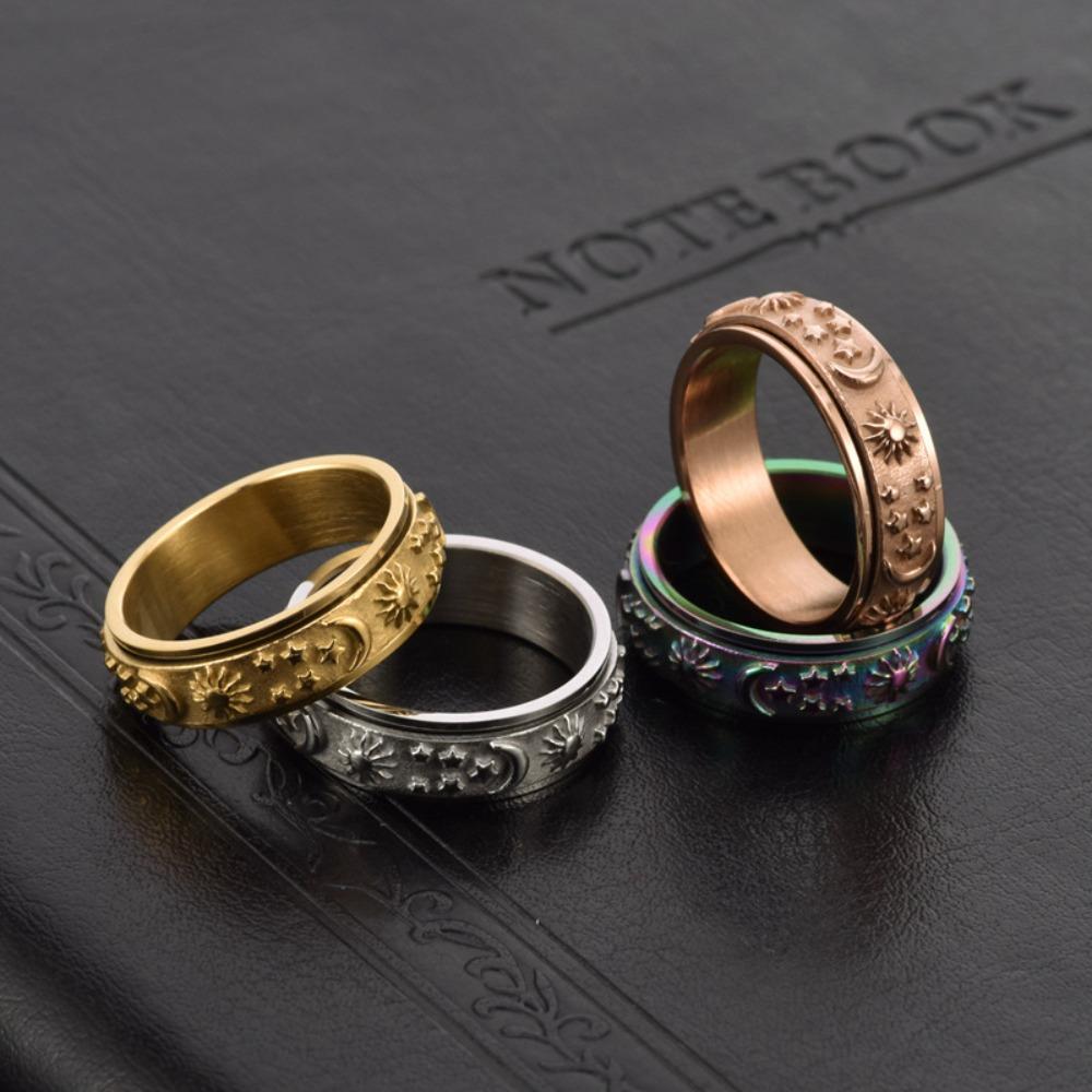 6mm Rotating Star Moon Sun Ring for Women Stress Relief Elegant Jewelry