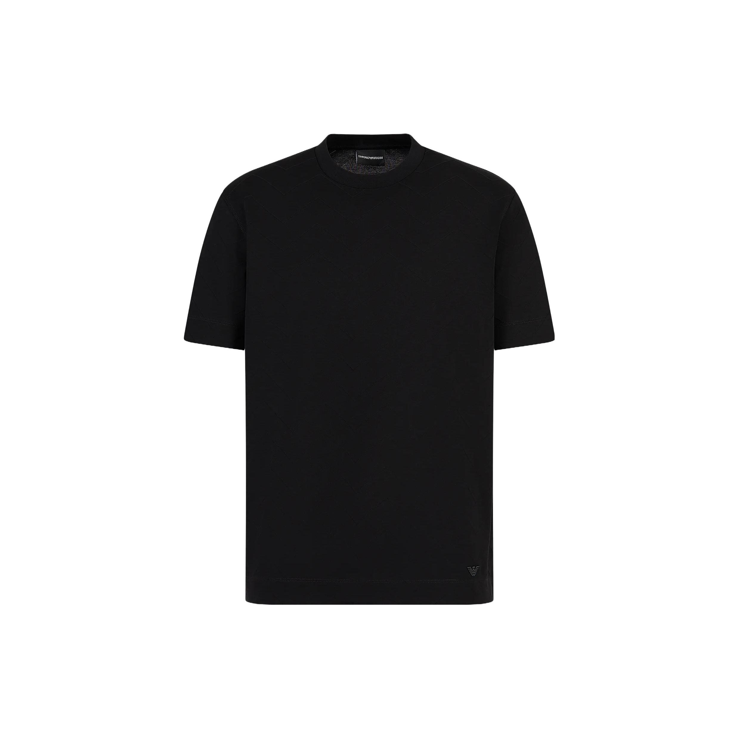 Emporio Armani Однотонный Жаккардовый Узор Круглый Вырез Пуловер Короткий Рукав Футболка Мужские топы Черный 6R1TDN1-JGYZ1-0040 XXL