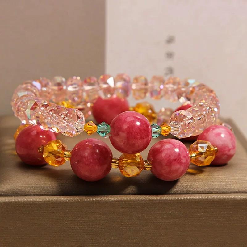 Rose Quartz Double Layer Stackable Bracelet for Women - Light Luxury High-End Beaded Gift for Best Friend.