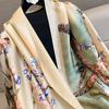 1116 Spring and Summer New Flower Printing Satin Long Towel Women's Literary Atmosphere External Wear Multifunctional Dual-Use Shawl