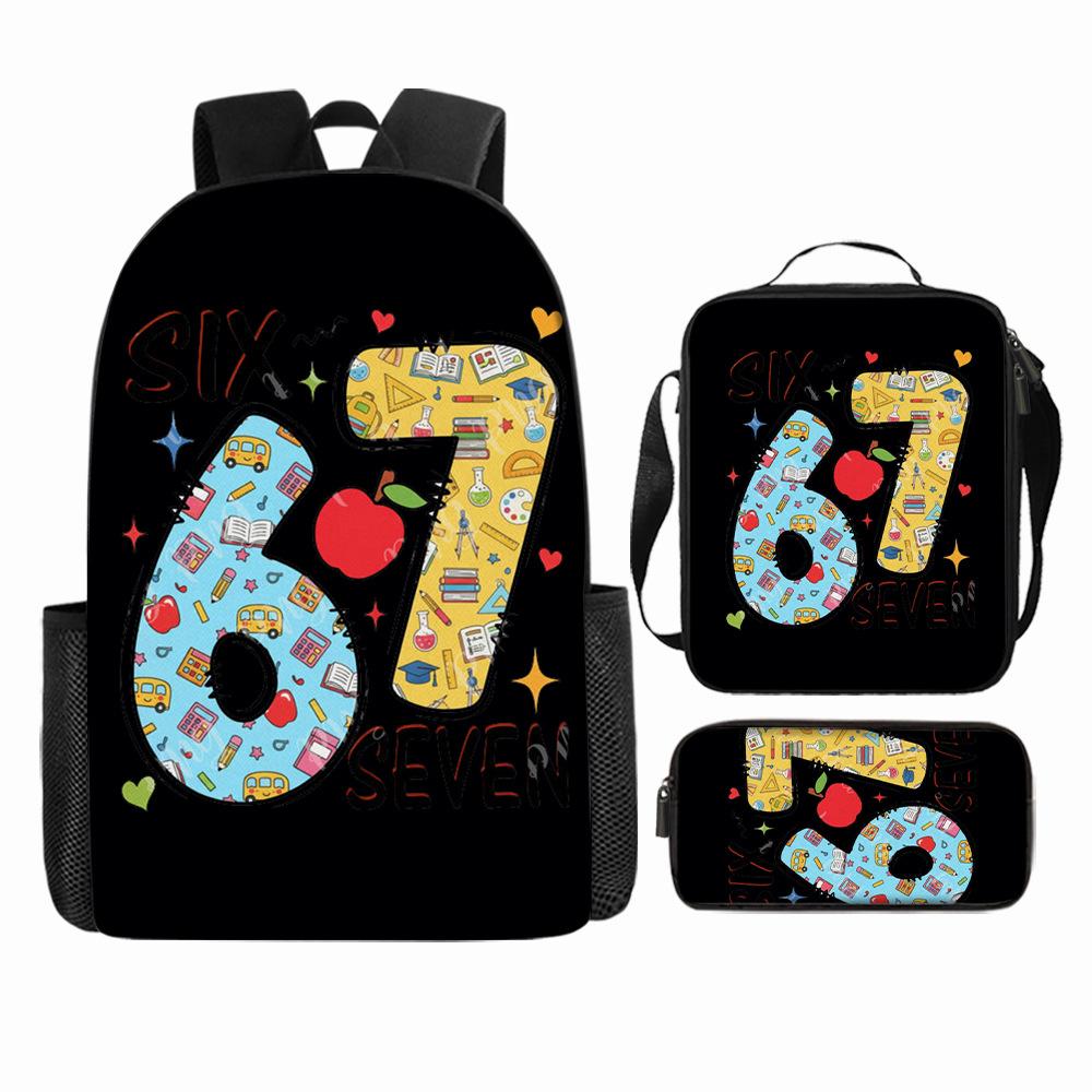 Large Capacity Schoolbag with Shoulder Strap; Student Three-piece Pencil Case Set