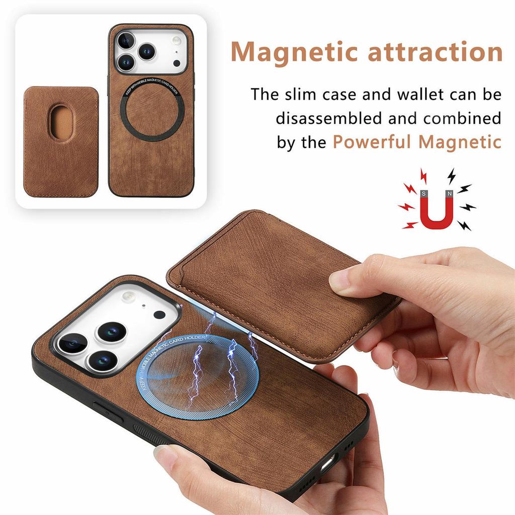 For iPhone 17 Pro Max Case Retro Leather + TPU Phone Cover with Detachable Card Slot