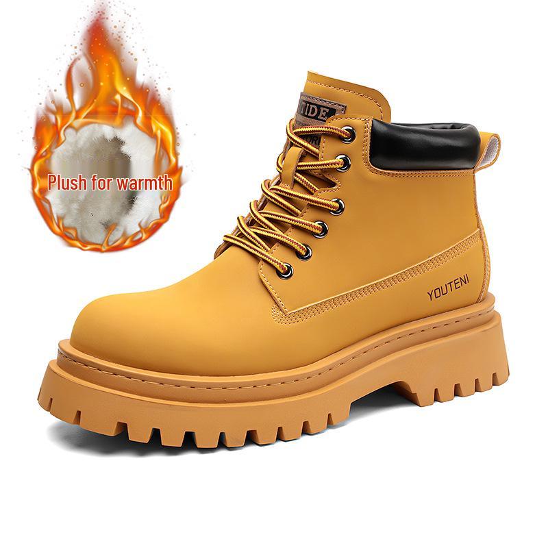 

Мужские высокие ботинки Мартина из желтой кожи на осень/зиму 2025 - Повседневная уличная обувь для работы с увеличением роста 39