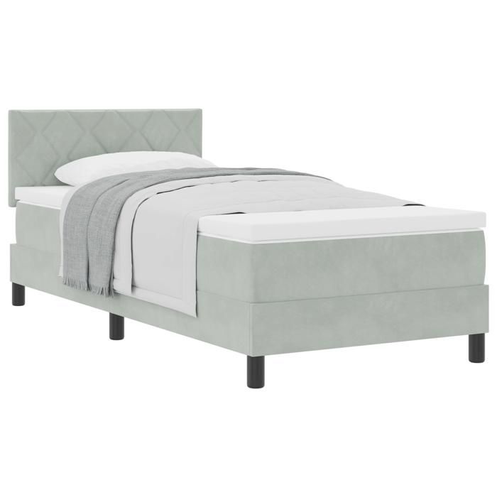 Lit Box Spring vidaXL avec Matelas Gris clair 90x200 cm Velours 3339212