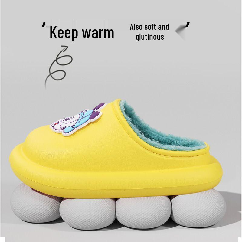 Bobodou Kids' Waterproof Non-slip Cotton Slippers for Babies - Indoor Winter Velvet, Closed-back for Boys and Girls