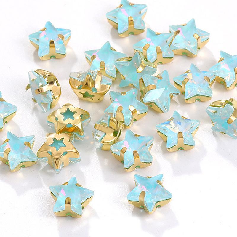 50 Pcs 10mm Star Glass Claw Drill with Hole Pentagram Hand-sewn Drill DIY Wedding Shoes and Clothing Bags Hairpin Jewelry Accessories