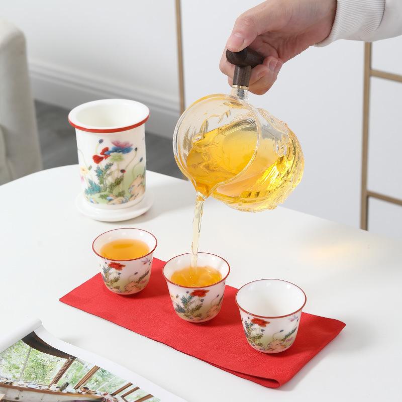 Travel Kung Fu Tea Set Glass Tea Pot Portable Bag Ceramic Kuaike Cup Outdoor One Pot Three Cups