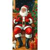 Sitting Santa Claus Linings for Christmas Doors Christmas Decorations 2025 Santa with Puppy Door Cover Indoor And Outdoor Decors