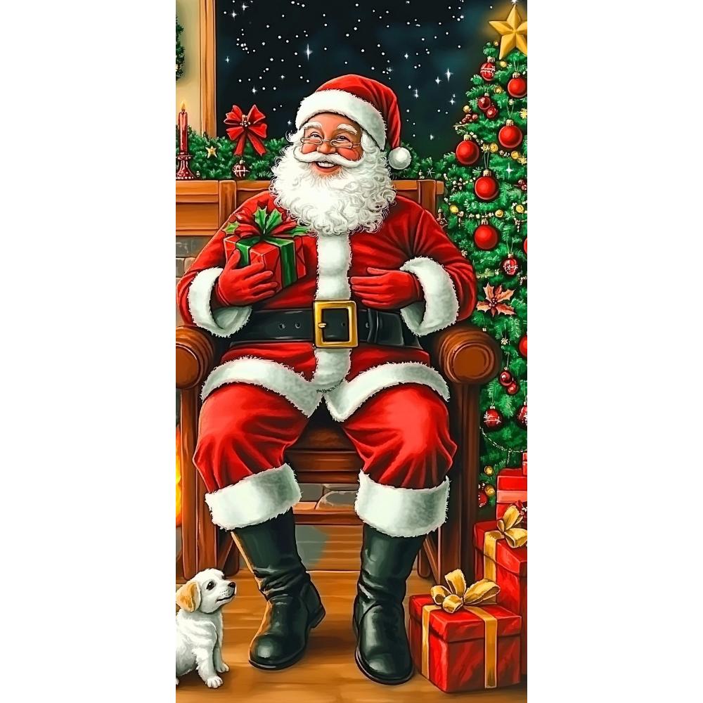 Sitting Santa Claus Linings for Christmas Doors Christmas Decorations 2025 Santa with Puppy Door Cover Indoor And Outdoor Decors