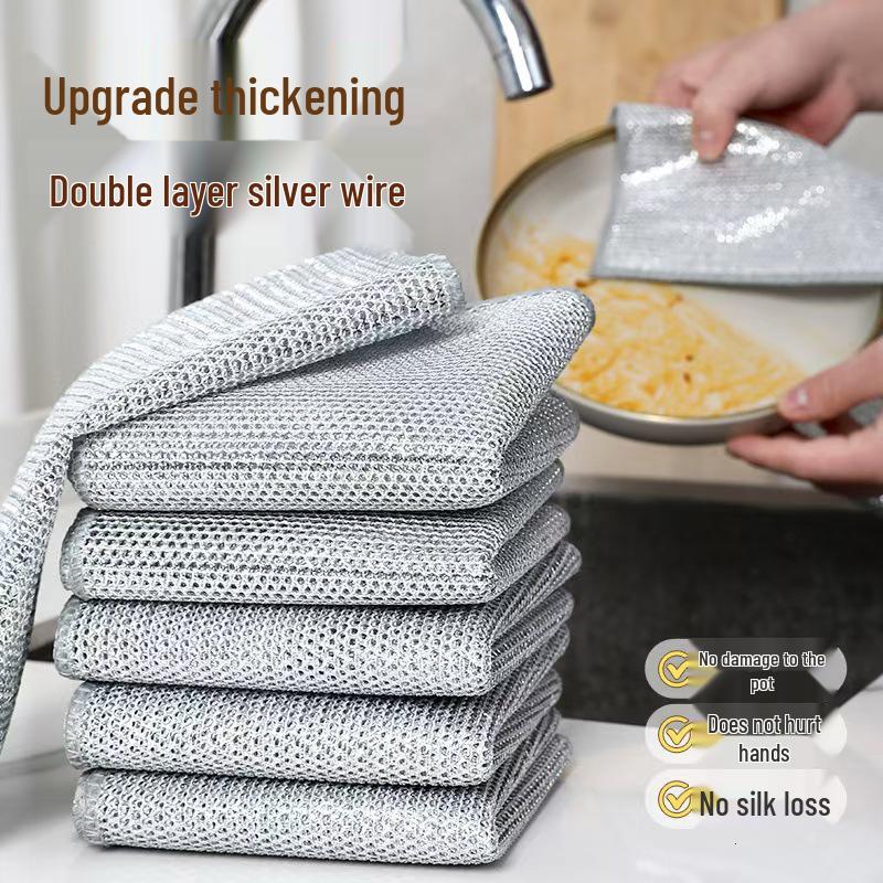 Silberdraht Spültuch: Stahlwolle durch doppellagige Metall-Dekontaminationsbürste ersetzen