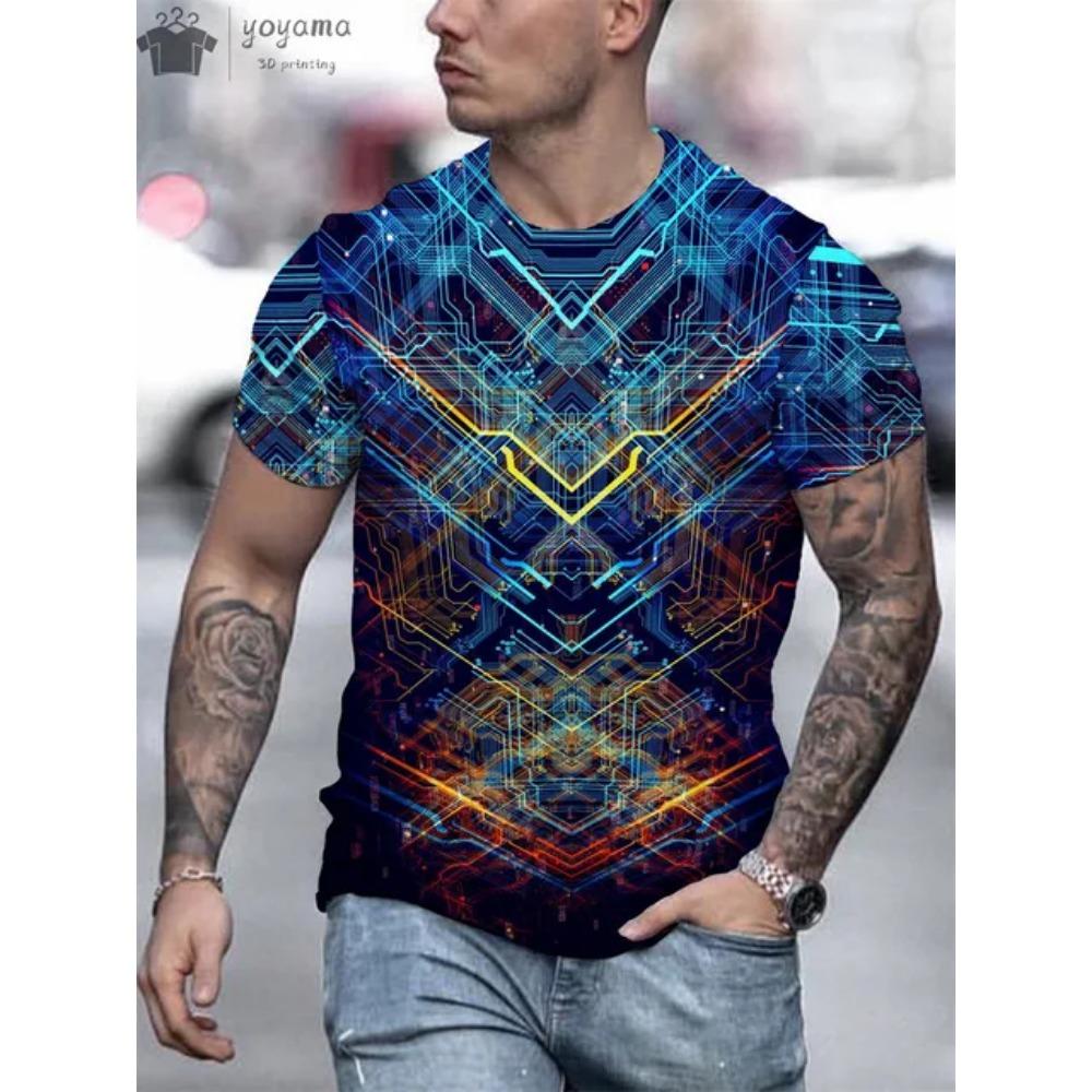 Summer Men Circuit Board Electronic Chip Creative Graphics Fashion Short Sleeve Oversized T-shirt