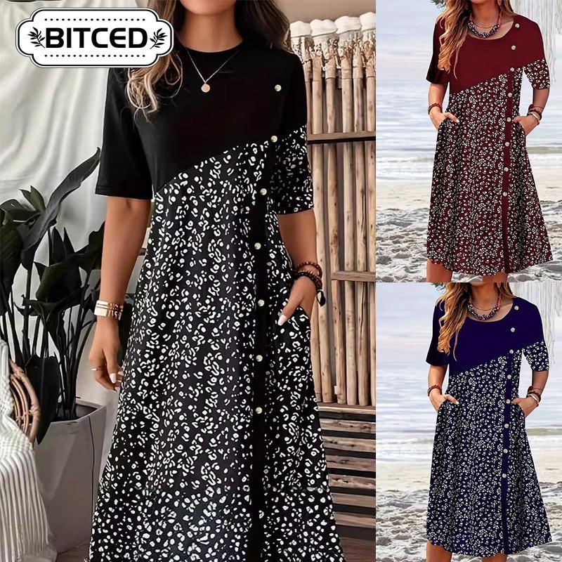 BITCED Fashion Summer Spring Short Sleeve O-Neck Casual Dresses