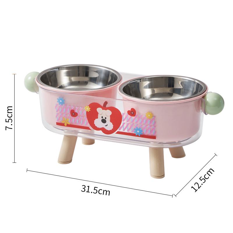 Stainless Steel Elevated Anti-Slip Double Pet Bowl with Cervical Protection