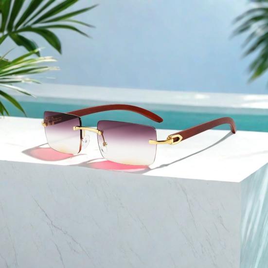 Rimless Rectangle Sunglasses Vintage Frameless Square Sunglasses for Men Women UV400 Protection Eyewear for Driving Travel Outdoors