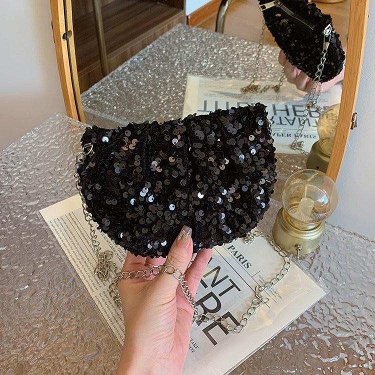 Chic Glitter Single Shoulder Bag 2024 New Summer Texture Chain Crossbody Bag Street Style Shoulder Bag