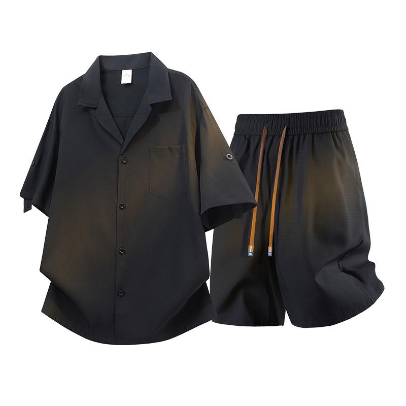 Men's Ultra-Thin Ice Silk Shirt Set - Trendy Summer Two-Piece Casual Short-Sleeve.
