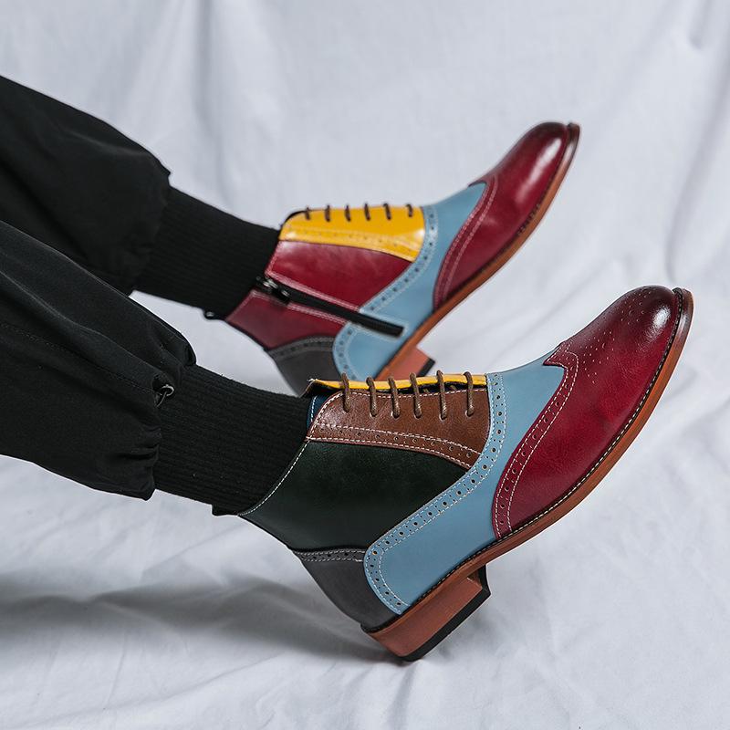 Herren Europäischer Stil Hohe Oxford Leder Patchwork Schnür-Knöchelboots