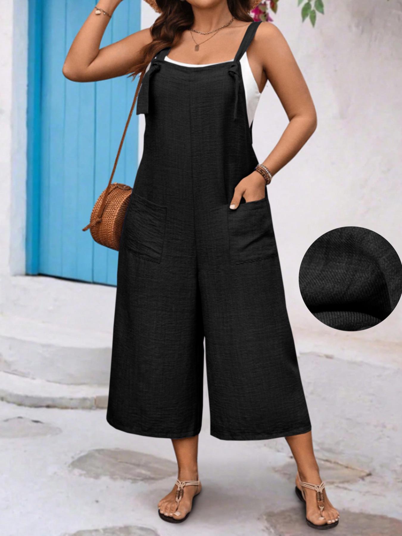 

Plus Size Summer Fashion Loose Suspender Jumpsuit 0XL чёрный