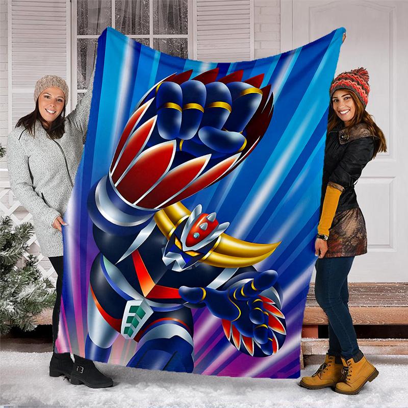 1pc UFO Robot Grendizer5 Theme Blanket - Digital Print, Polyester, Cozy for All Seasons, Perfect for Outdoor, Camping, and Travel