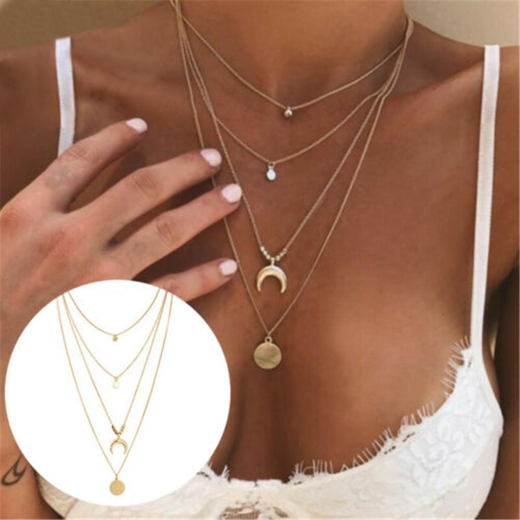 

Женское 4-слойное ожерелье, золотой бисер, рог, колье, цепочка, кулон, ювелирные изделия, подарки