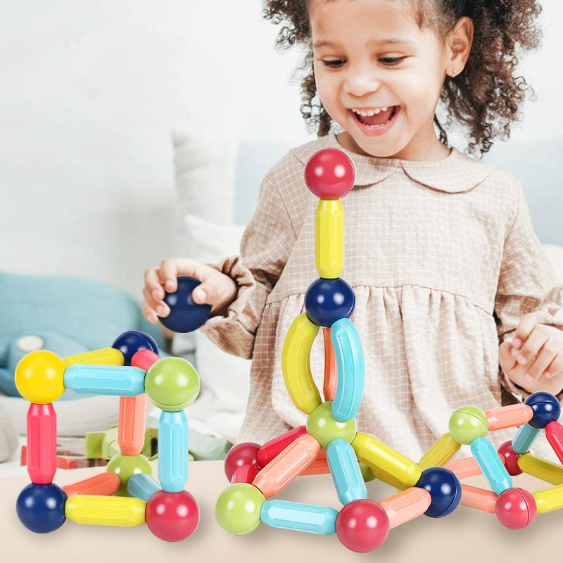 3D DIY Magnetic Rods Building Sticks Balls Blocks Toys Magnet Educational Set for Kids Non-Toxic Building Toy Puzzle With Storage Box Storming Games