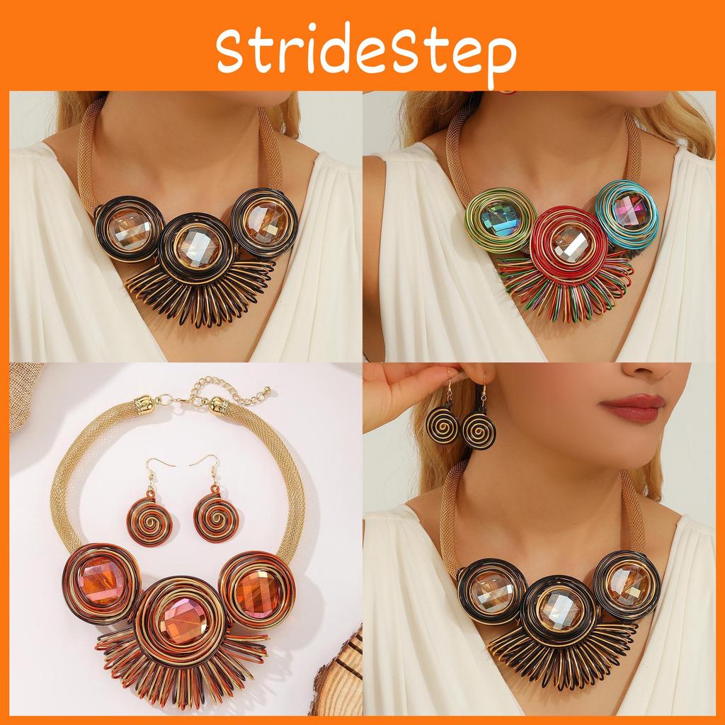 Geometric Earrings Necklace Jewelry Set With Crystal Beads And Wire Aluminum