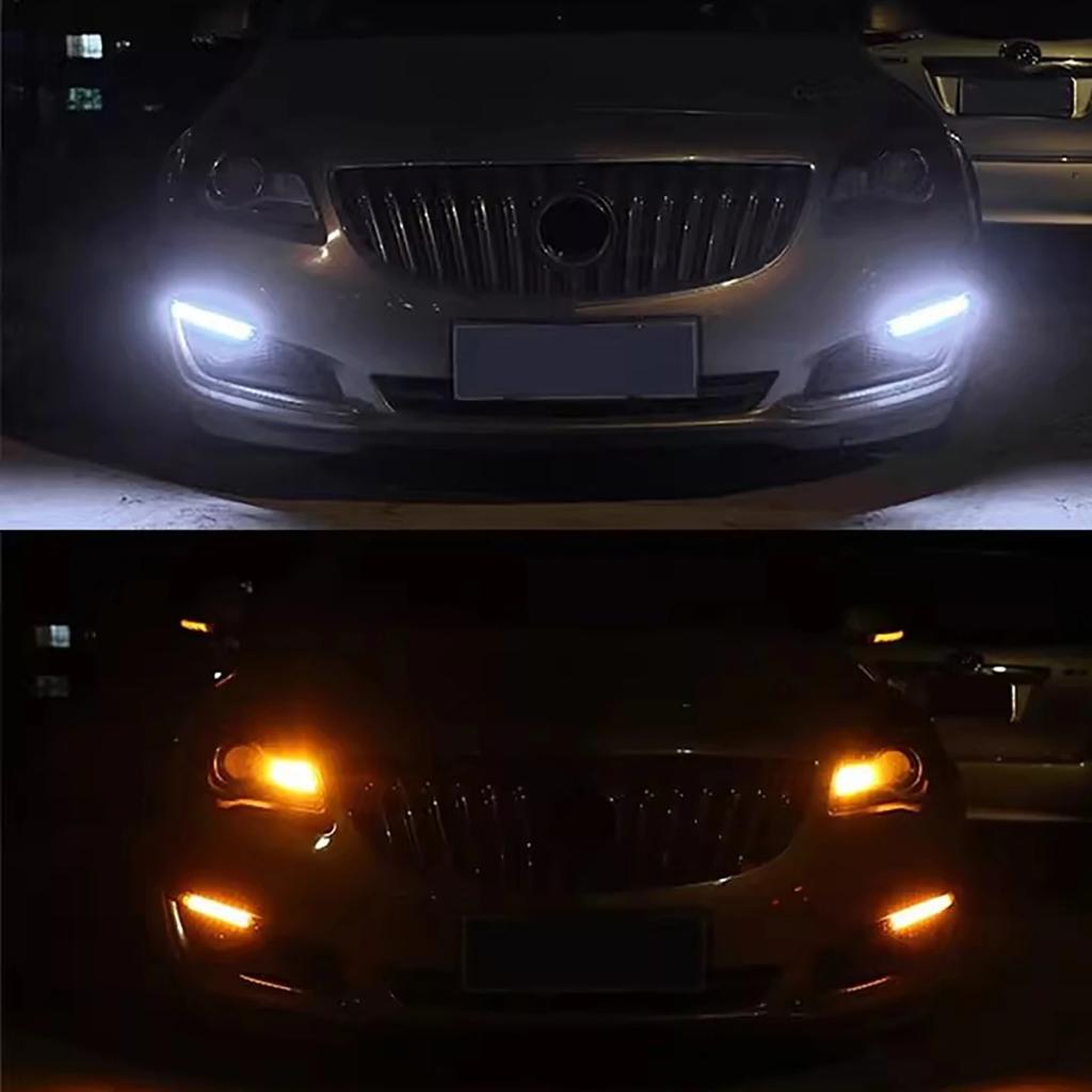 2Pcs Car LED Daytime Running Lights Waterproof Sequential Lamp Flow Turn Signal Light Amber Turn White Lamp