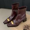 Fashion New Shoes Designer Metal Women Ankle Elastic Boots Fashion Zippers Footwear Square Heels Ladies Modern Short Booties Shoes