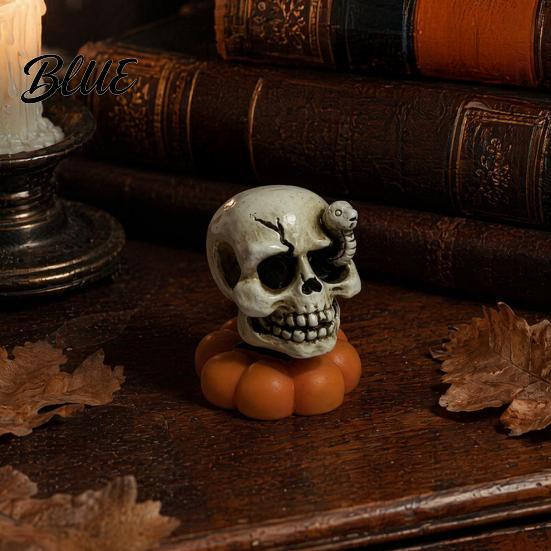 Halloween Party Supplies Spooky Figurine Small Resin Rotating Ghost Skull Pumpkin Gravestone Indoor Ornaments Statue Collectible Tabletop