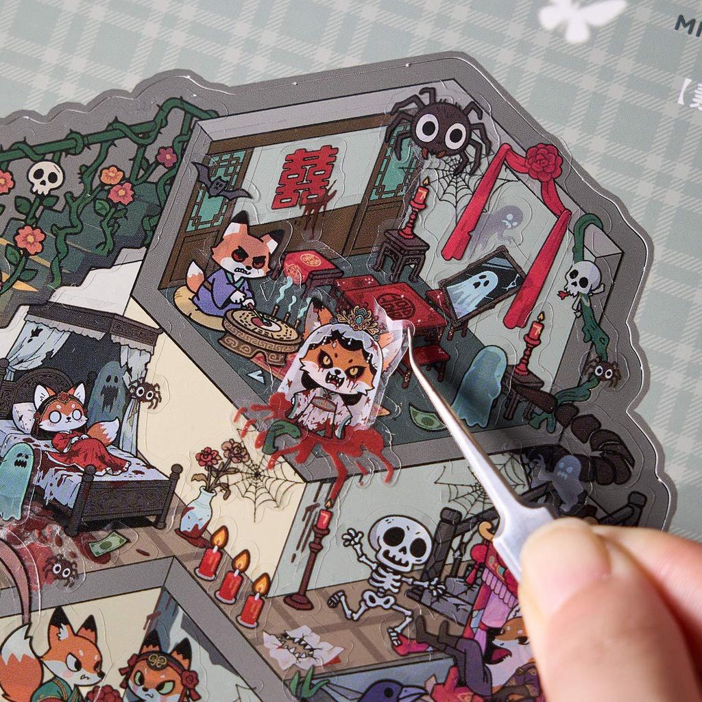 22 Stickers Per Pack Spooky Town 7.0 Series Miniature Scene Collection Micro-horror Themed Creative 3D Fun DIY Stickers