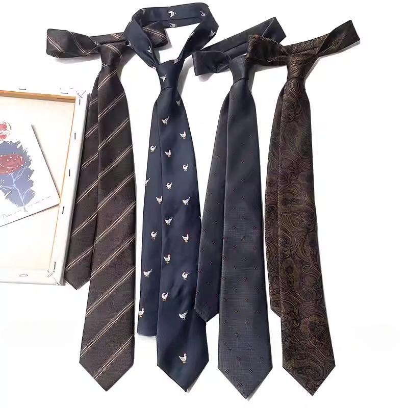 Fashion Style 7 Cm Jacquard Retro Striped Neck Tie Green Versatile Casual Ins Neck Ties for Men and Women Shirt Accessory