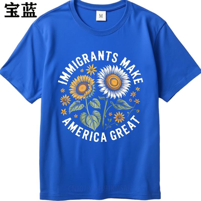 Vintage Summer Boys Tshirt Immigrants Make America Great Sunflowers Design Short Sleeve Rock Crew Neck Tee Shirt Teeshirt Male