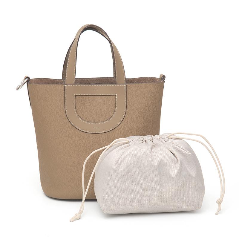 First Layer Cowhide Vegetable Basket Women'S Bag Large Capacity Fashion Shoulder Crossbody Portable Bucket Bag