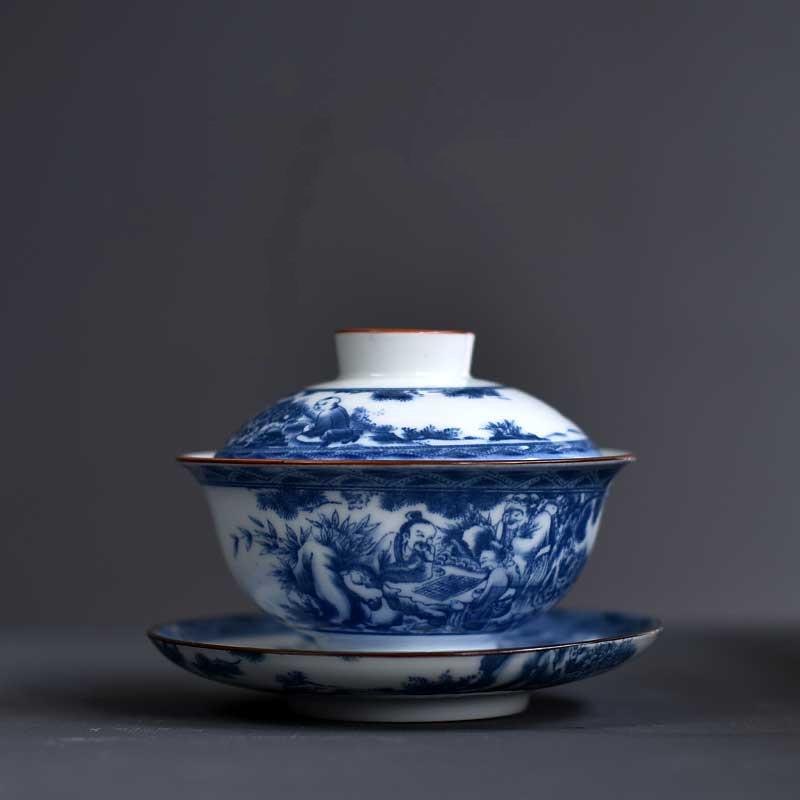 

Chinese Ceramics Tea Tureen Hand Painted Blue and White Porcelain Gaiwan Travel Portable Teaware Household Drinkware Teacup 150ML